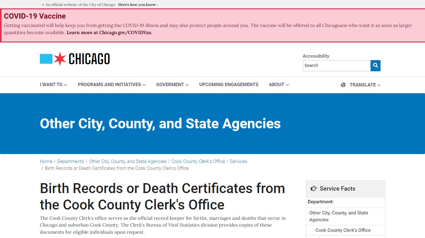 City of Chicago :: Birth Records or Death Certificates from the Cook ...